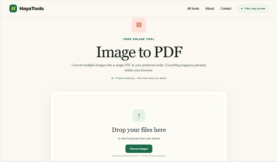 HayaTools Image to PDF interface